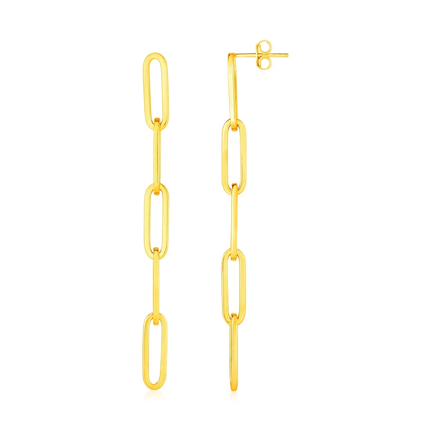 14K Yellow Gold Five Link Paperclip Chain Earrings RX74633