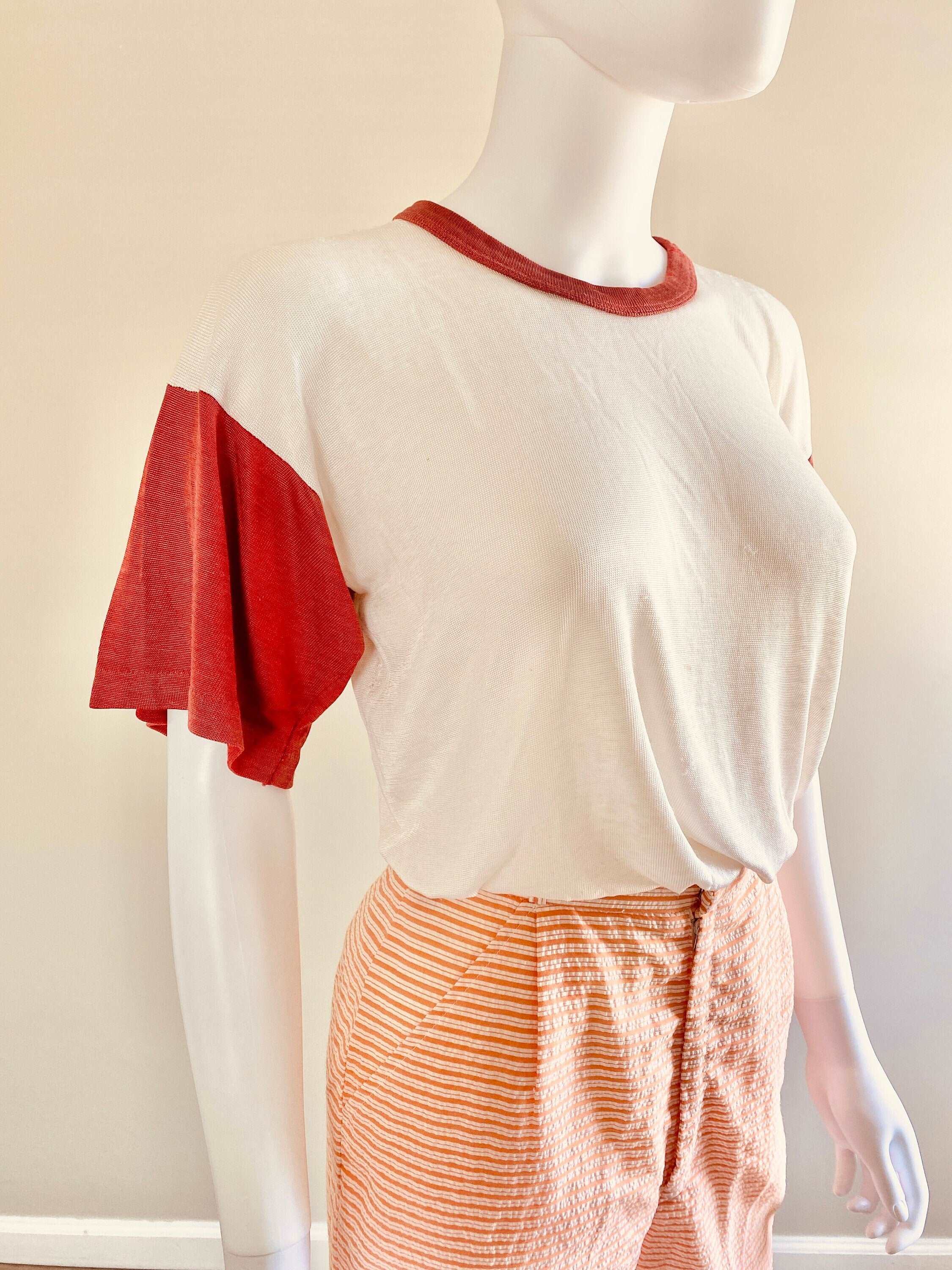 1940s vintage baseball tshirt, retro rayon tshirt, size small medium