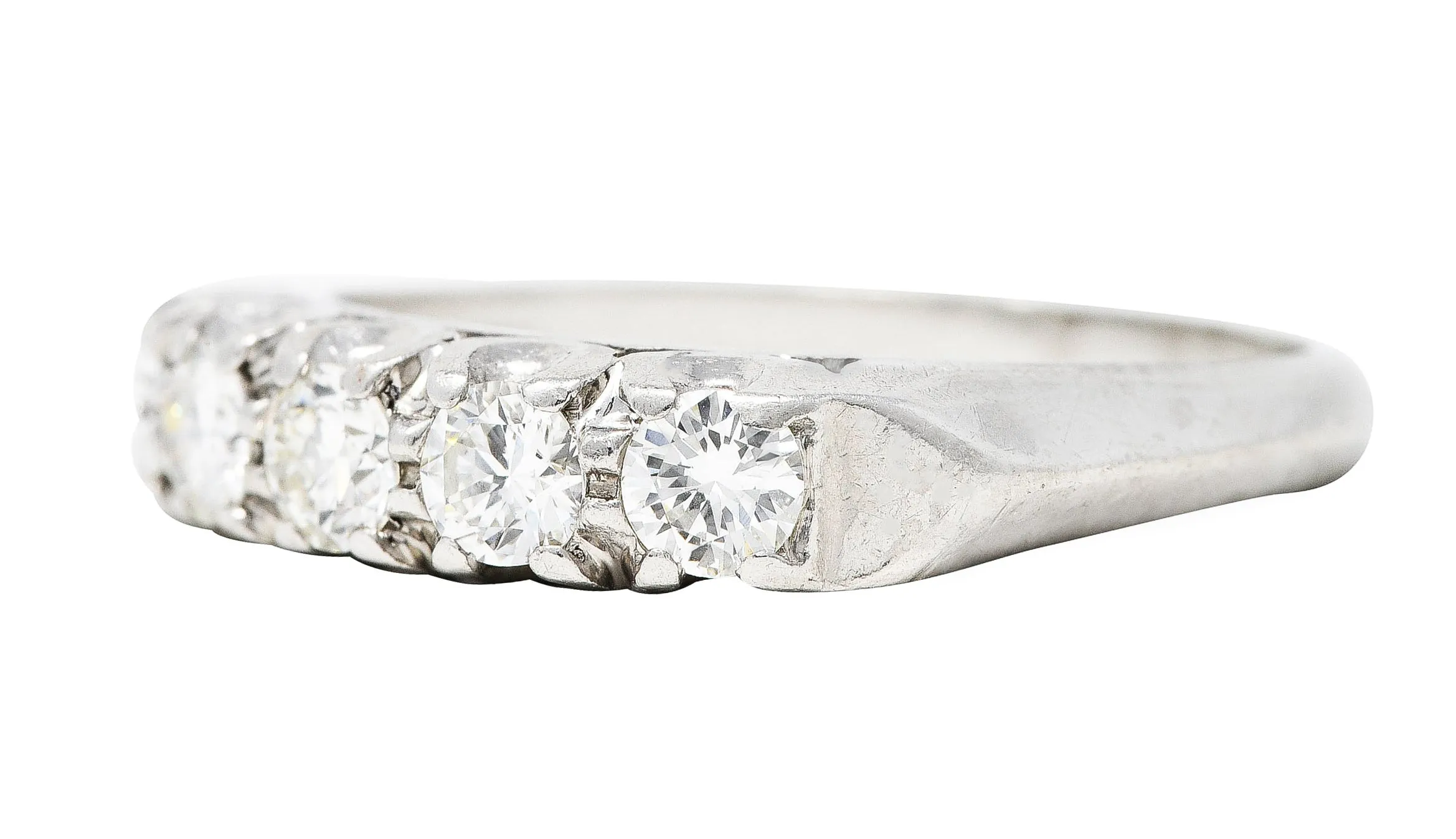 1950's Mid-Century Platinum Fishtail Band Ring 0.50 CTW Diamond Five Stone