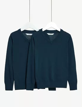 2 pack cotton school jumper, unisex, for ages 3-18.