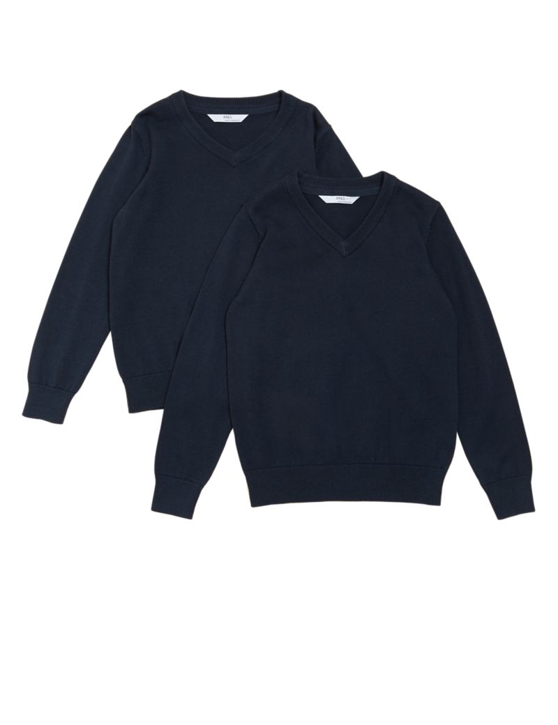 2 pack cotton school jumper, unisex, for ages 3-18.