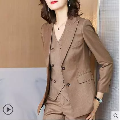 2022 Women's Solid Color Business Suit Set with Trousers, Waistcoat, Pink Blazers and Pants Vest