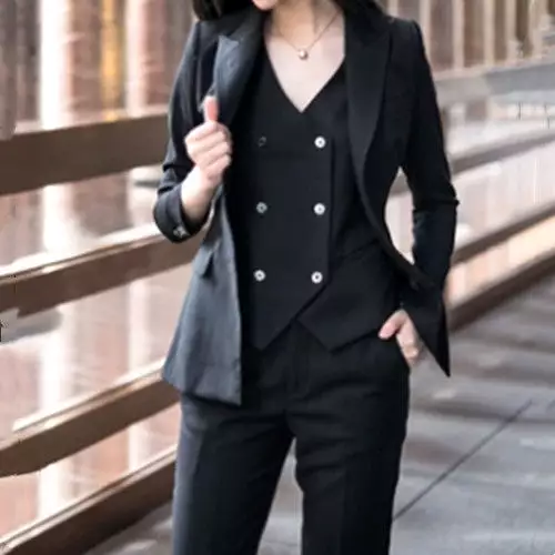 2022 Women's Solid Color Business Suit Set with Trousers, Waistcoat, Pink Blazers and Pants Vest