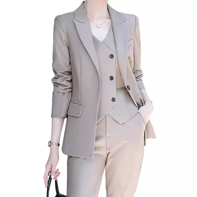 2022 Women's Solid Color Business Suit Set with Trousers, Waistcoat, Pink Blazers and Pants Vest