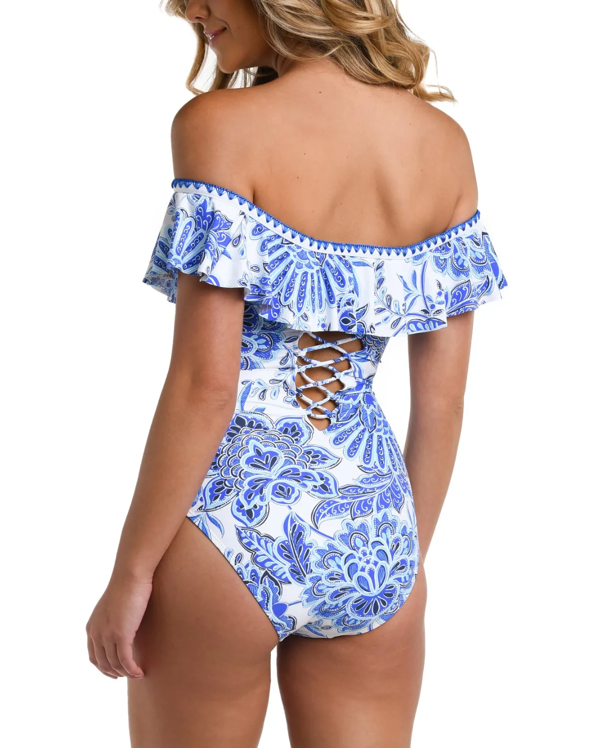 2024 La Blanca Pacific Off Shoulder Ruffle One Piece