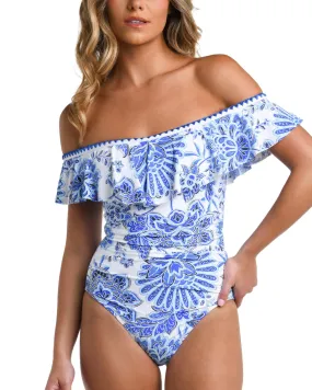 2024 La Blanca Pacific Off Shoulder Ruffle One Piece