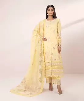 3 Piece - Cotton Satin Suit with Embroidery