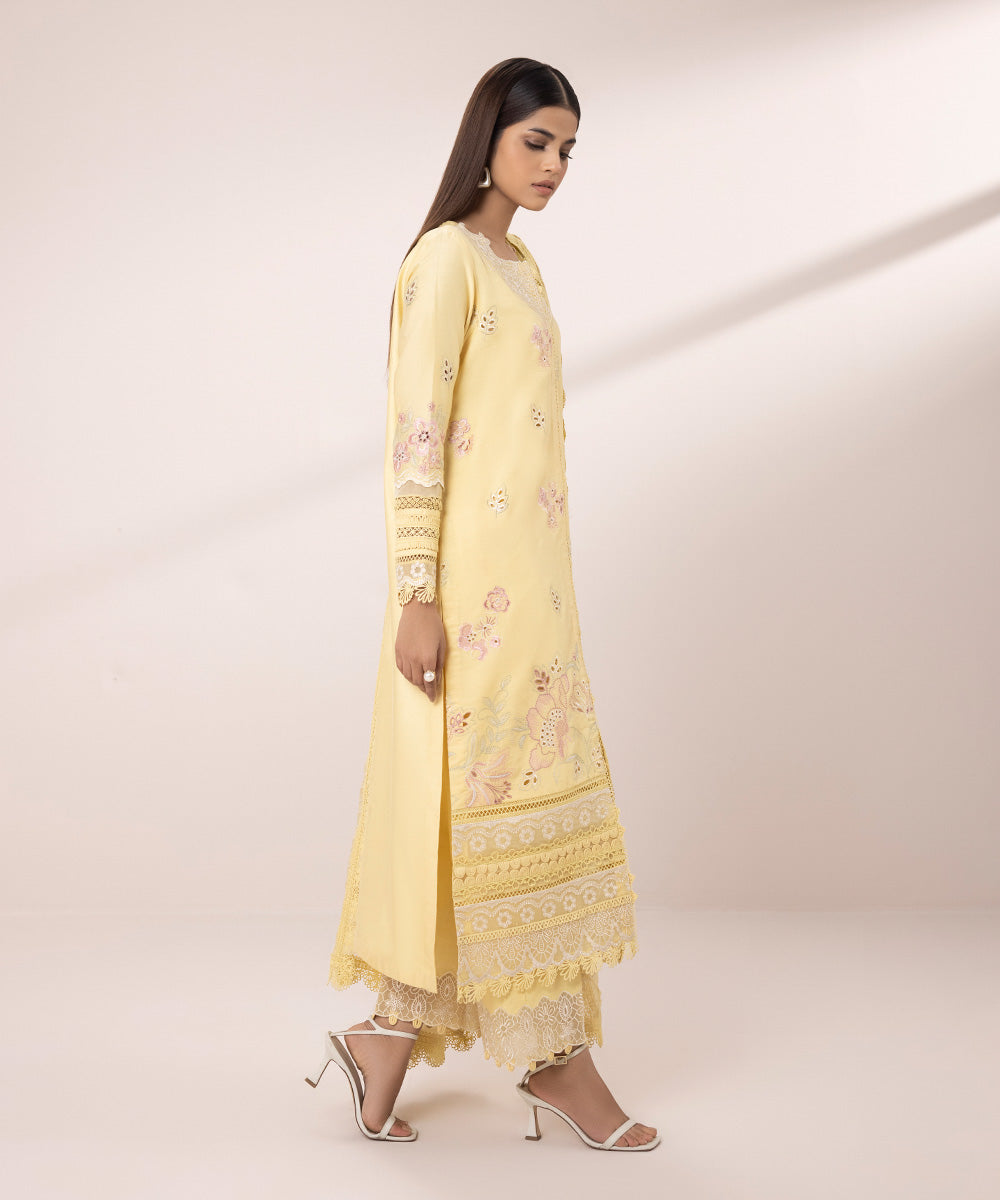 3 Piece - Cotton Satin Suit with Embroidery