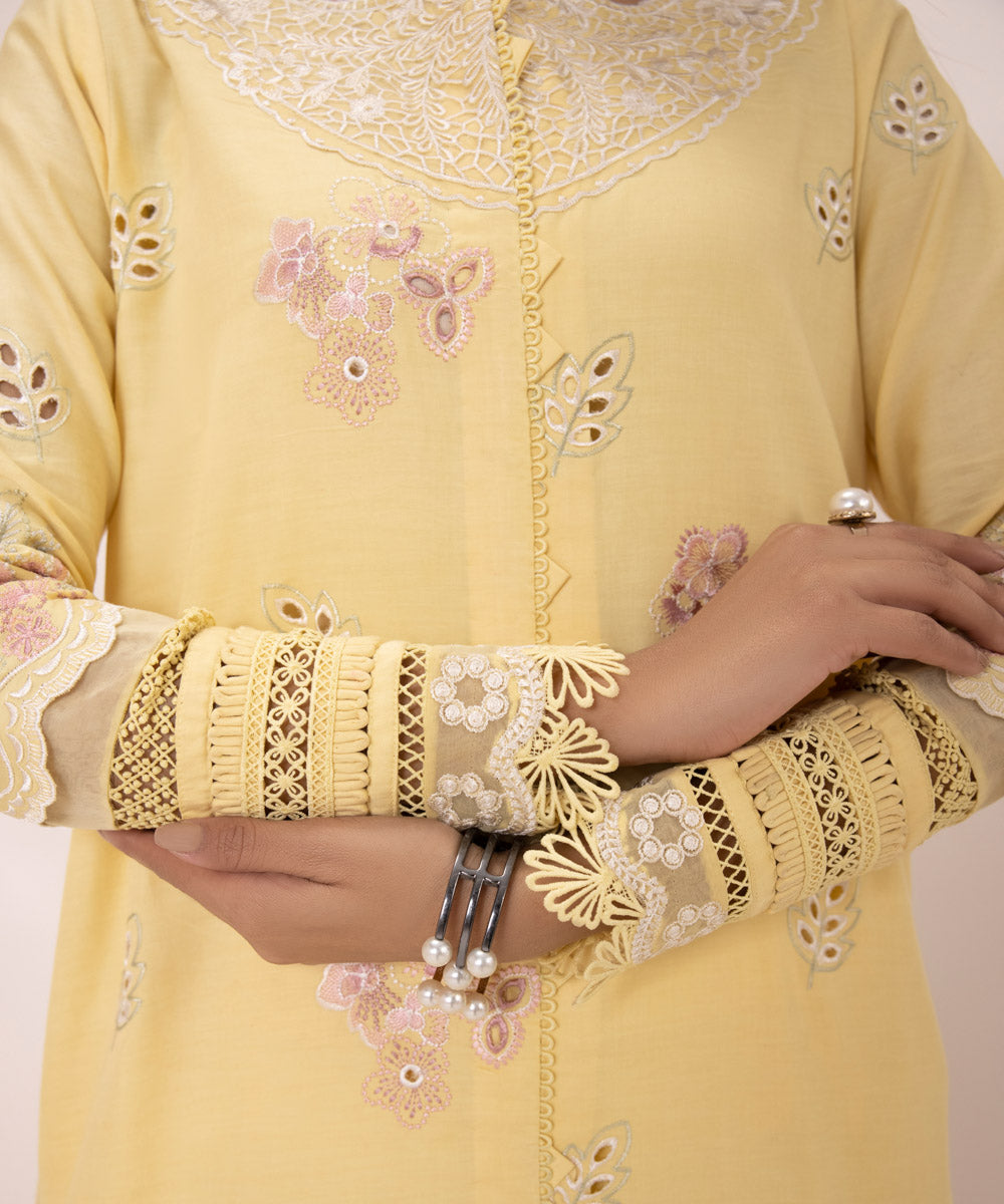 3 Piece - Cotton Satin Suit with Embroidery