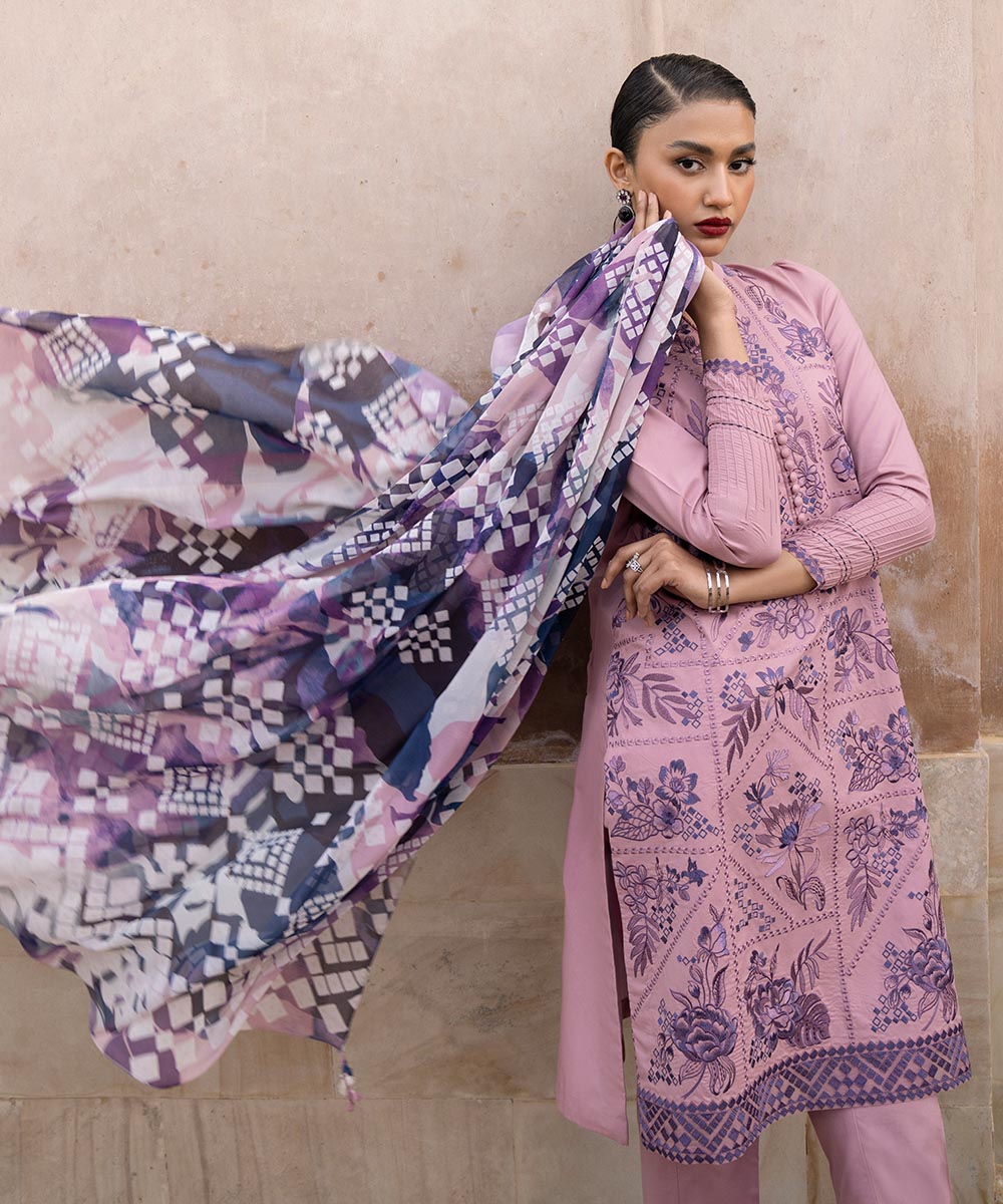 3 Piece - Embroidered Lawn Suit: Shop now for trendy embroidered lawn suits in three-piece sets.