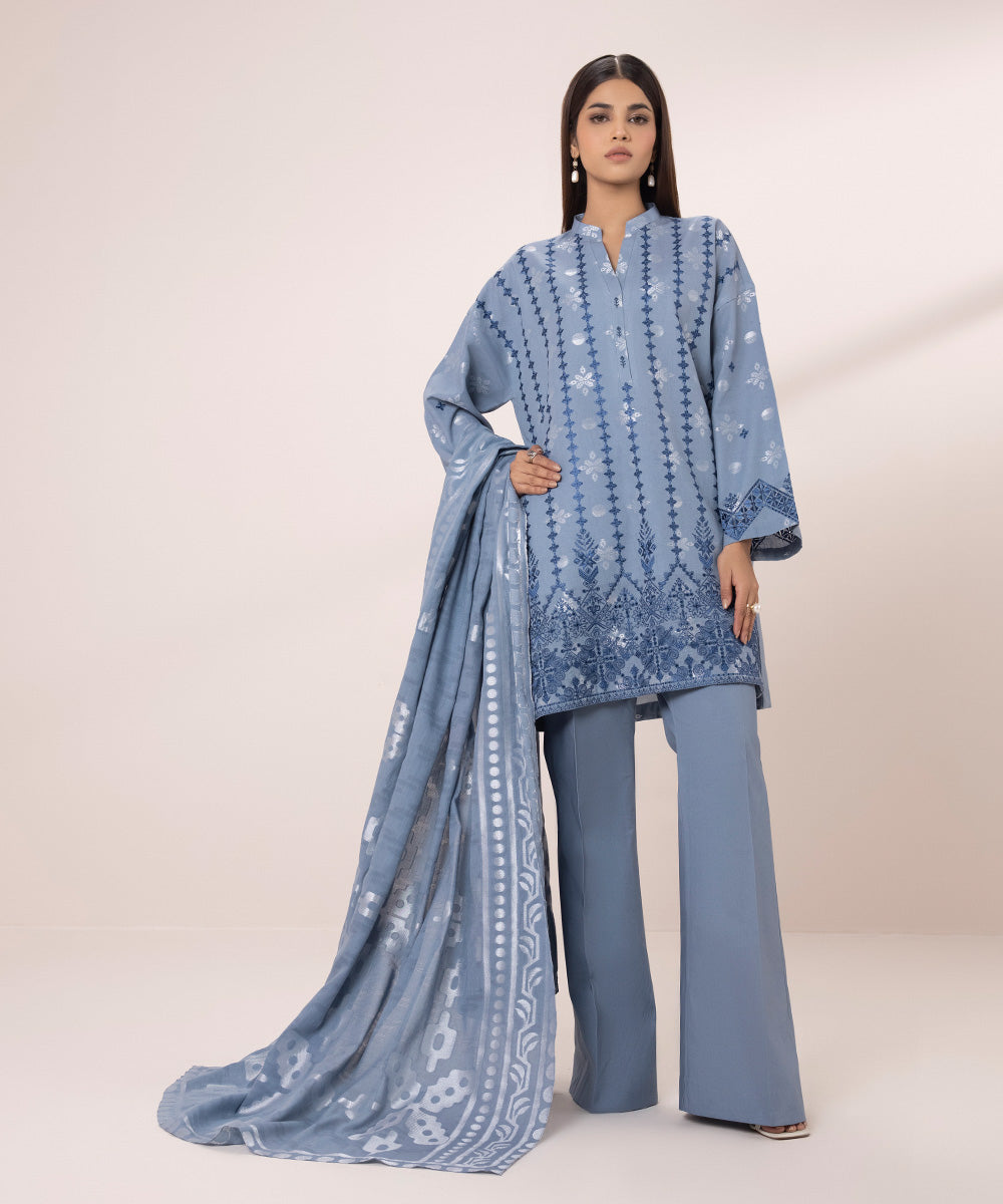 3 Piece Jacquard Suit with Embroidery