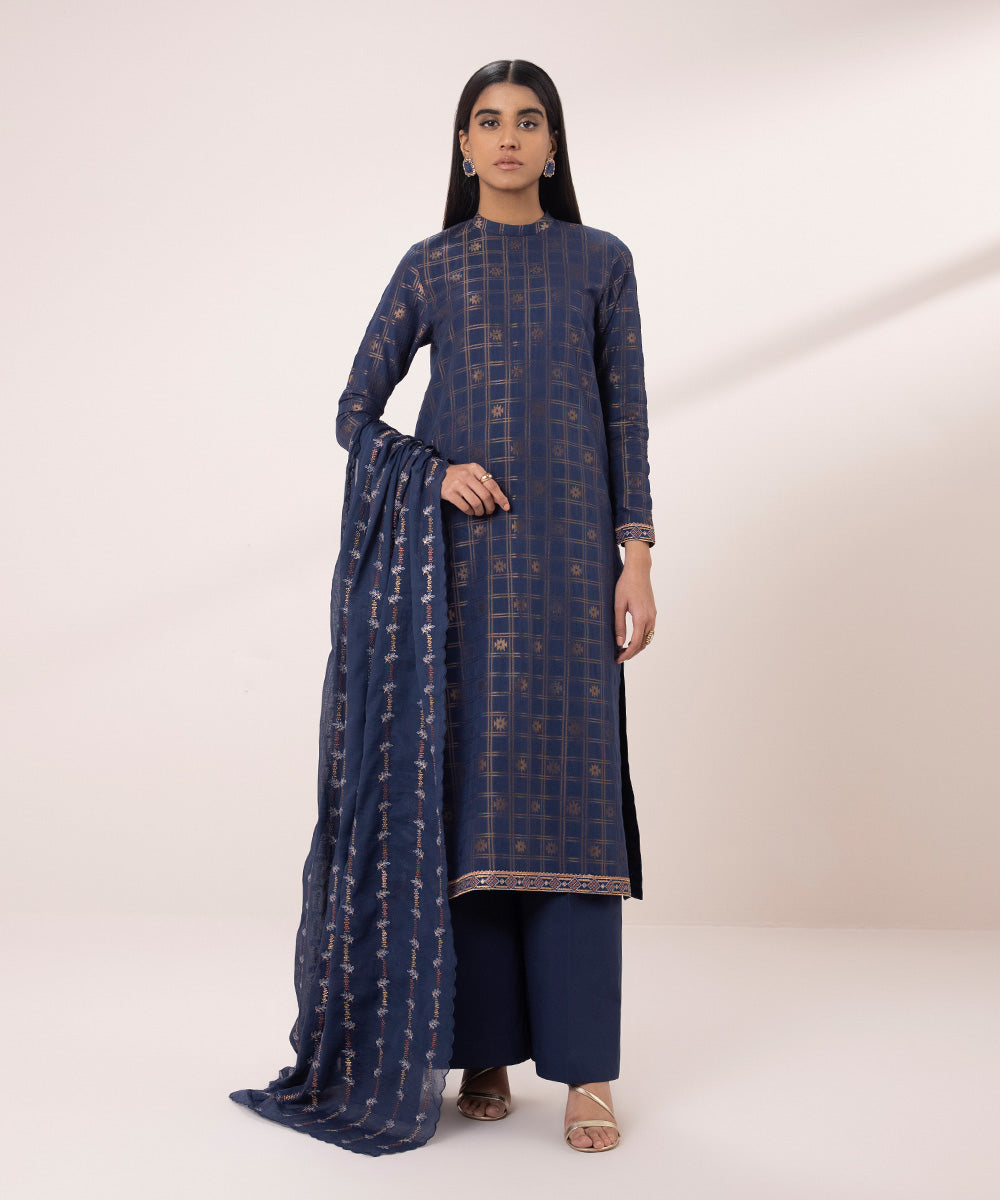 3 Piece Jacquard Suit with Embroidery