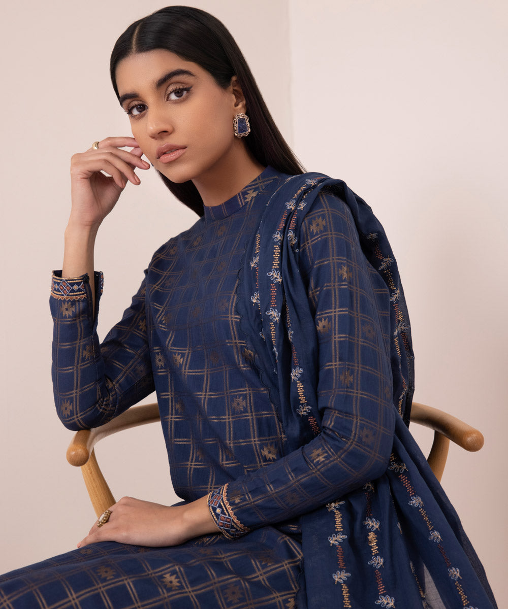 3 Piece Jacquard Suit with Embroidery