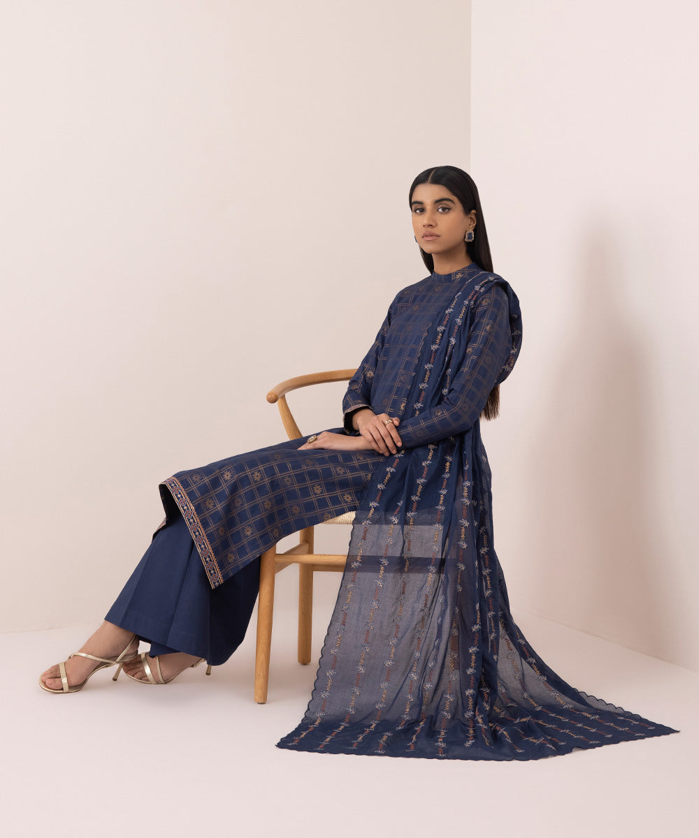 3 Piece Jacquard Suit with Embroidery