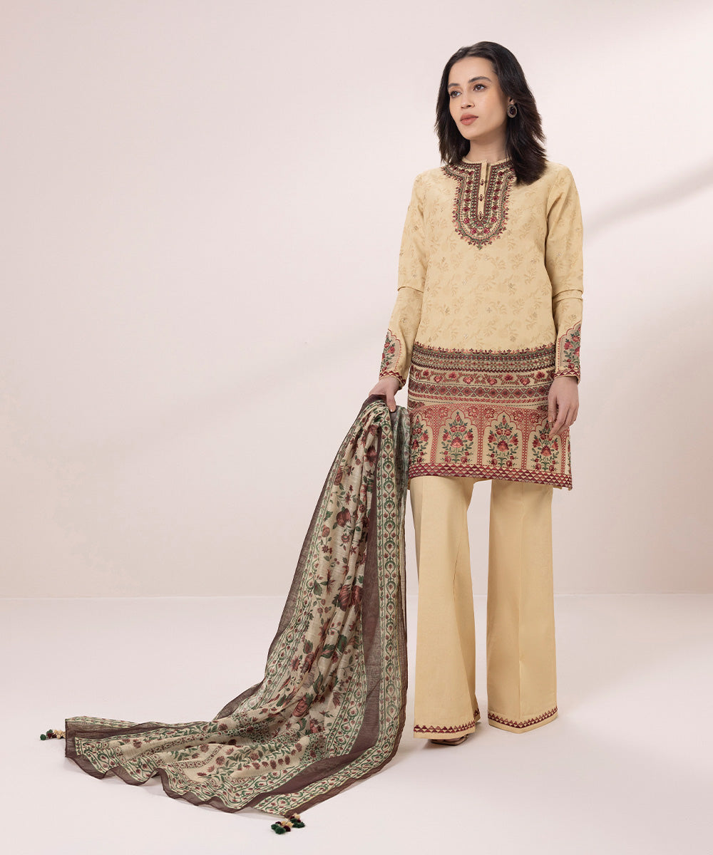 3 Piece Jacquard Suit with Embroidery