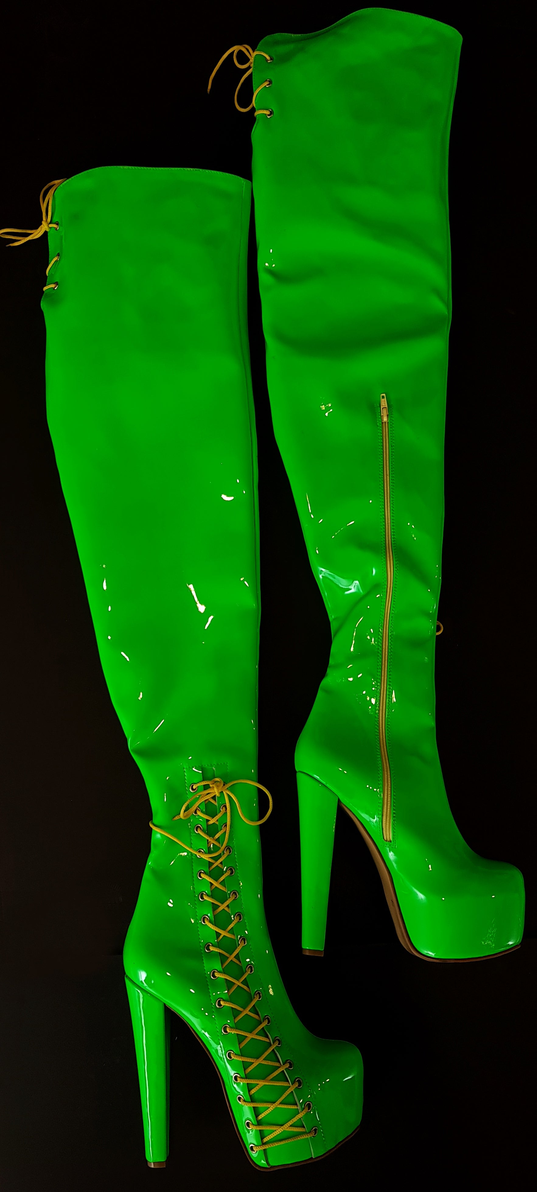 80cm Extra Thigh High Green Neon Corset Boots