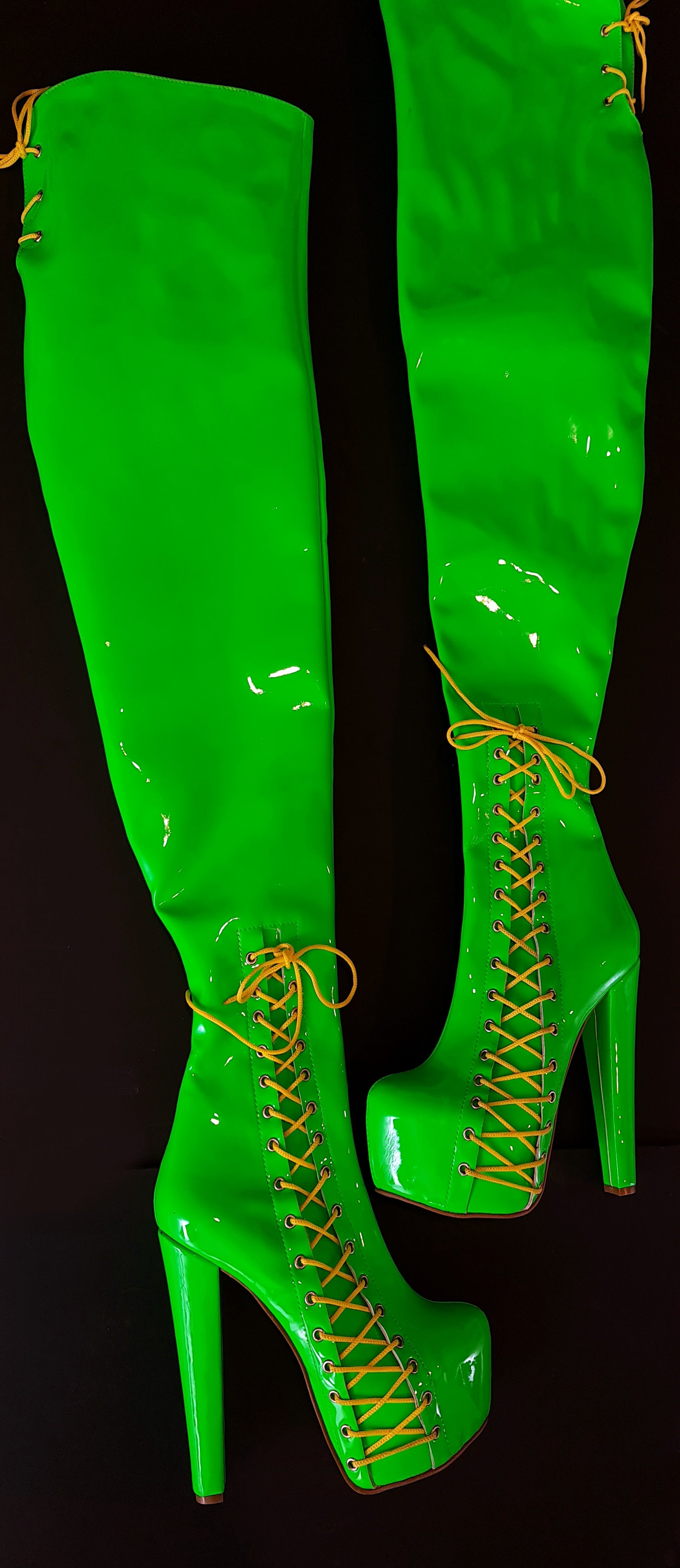 80cm Extra Thigh High Green Neon Corset Boots