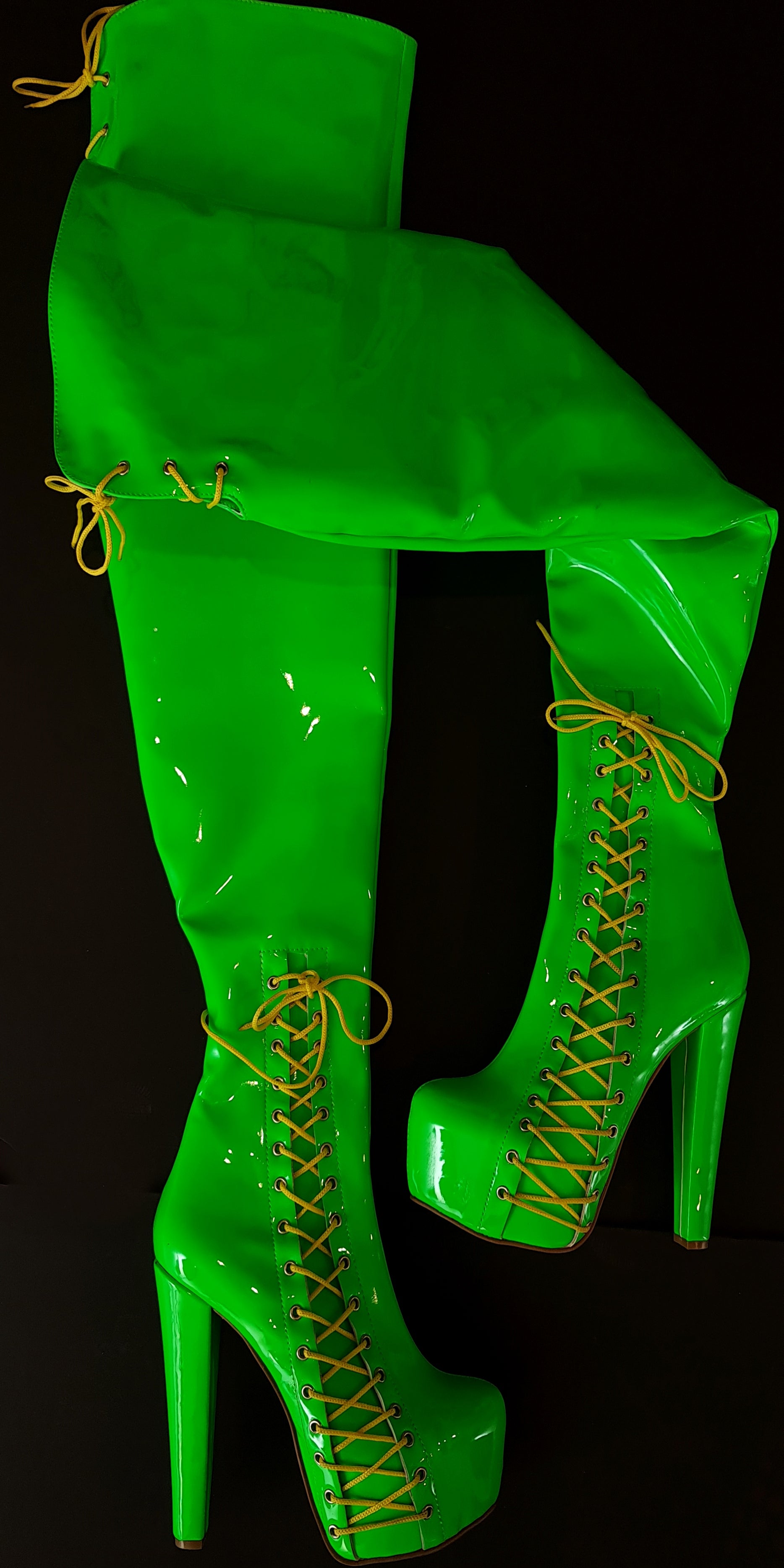 80cm Extra Thigh High Green Neon Corset Boots