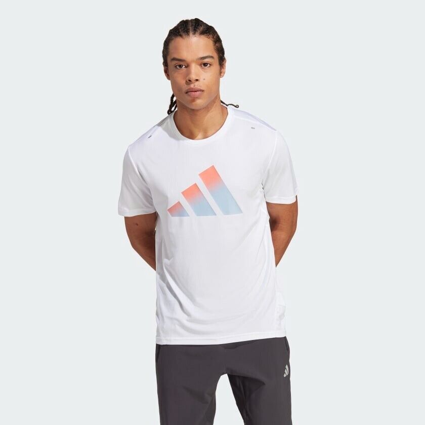 adidas Run Icons 3 Bar Men's Running T-Shirt - White Fitness Top with Aeroready Technology.