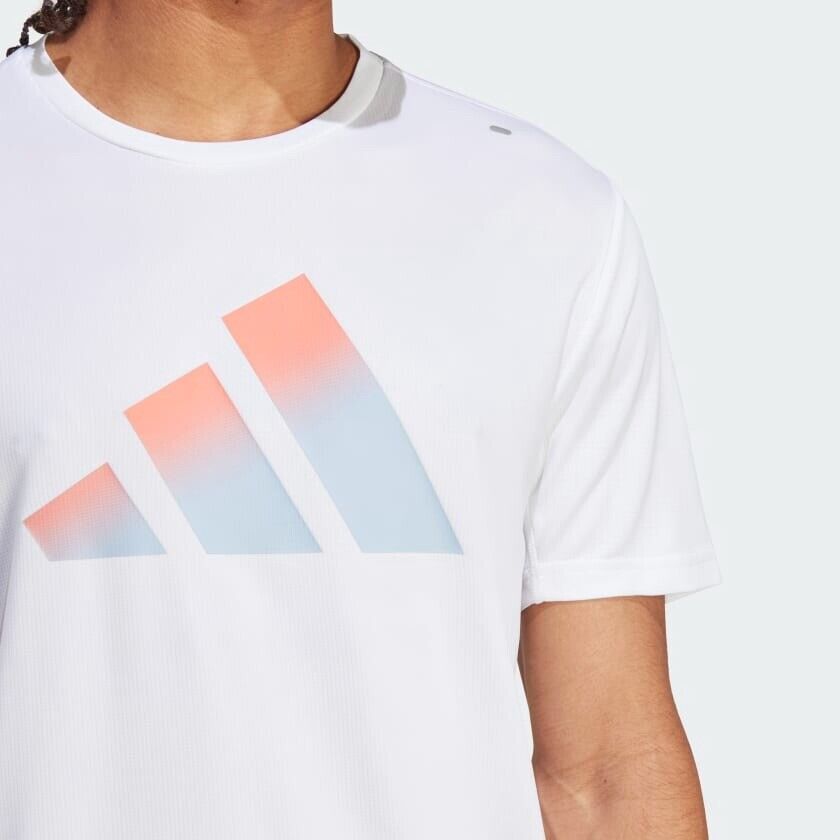 adidas Run Icons 3 Bar Men's Running T-Shirt - White Fitness Top with Aeroready Technology.