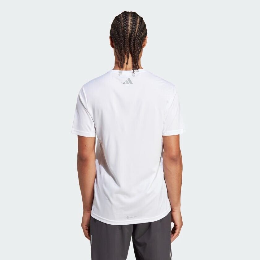 adidas Run Icons 3 Bar Men's Running T-Shirt - White Fitness Top with Aeroready Technology.