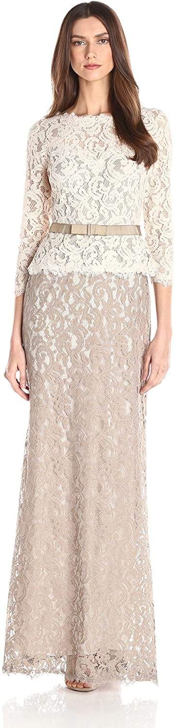 Adrianna Papell 81907760 Ivory Taupe Lace Gown Size 8, In Stock