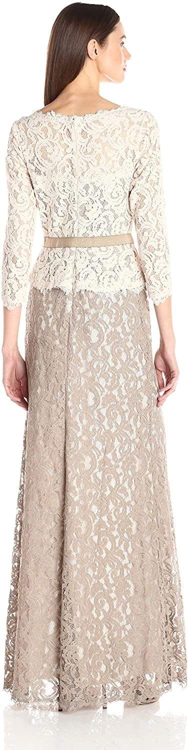 Adrianna Papell 81907760 Ivory Taupe Lace Gown Size 8, In Stock