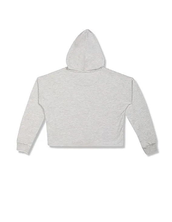 Aeropostale Women Light Grey Drawstring Hood Brand Print Heathered Sweatshirt for Women