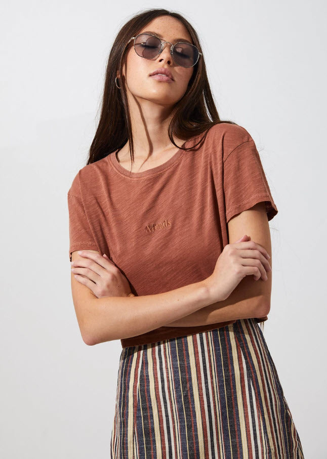 Afends Wide Neck Cropped Tee in Tobacco