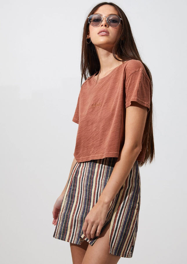 Afends Wide Neck Cropped Tee in Tobacco