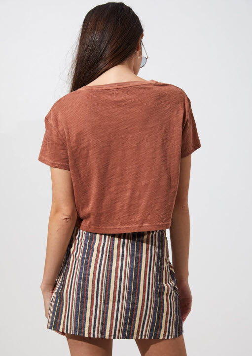 Afends Wide Neck Cropped Tee in Tobacco