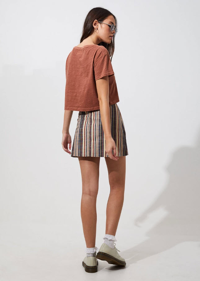 Afends Wide Neck Cropped Tee in Tobacco