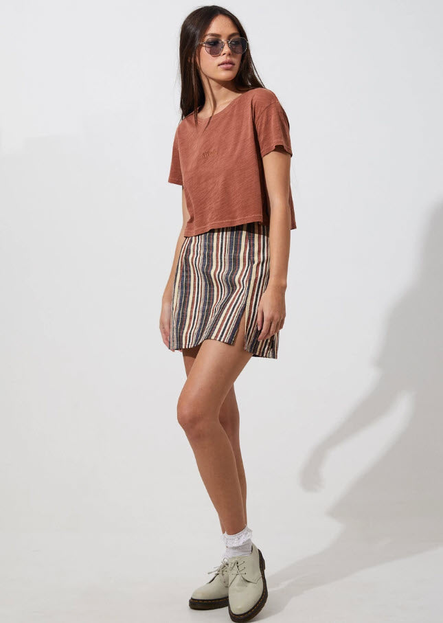 Afends Wide Neck Cropped Tee in Tobacco