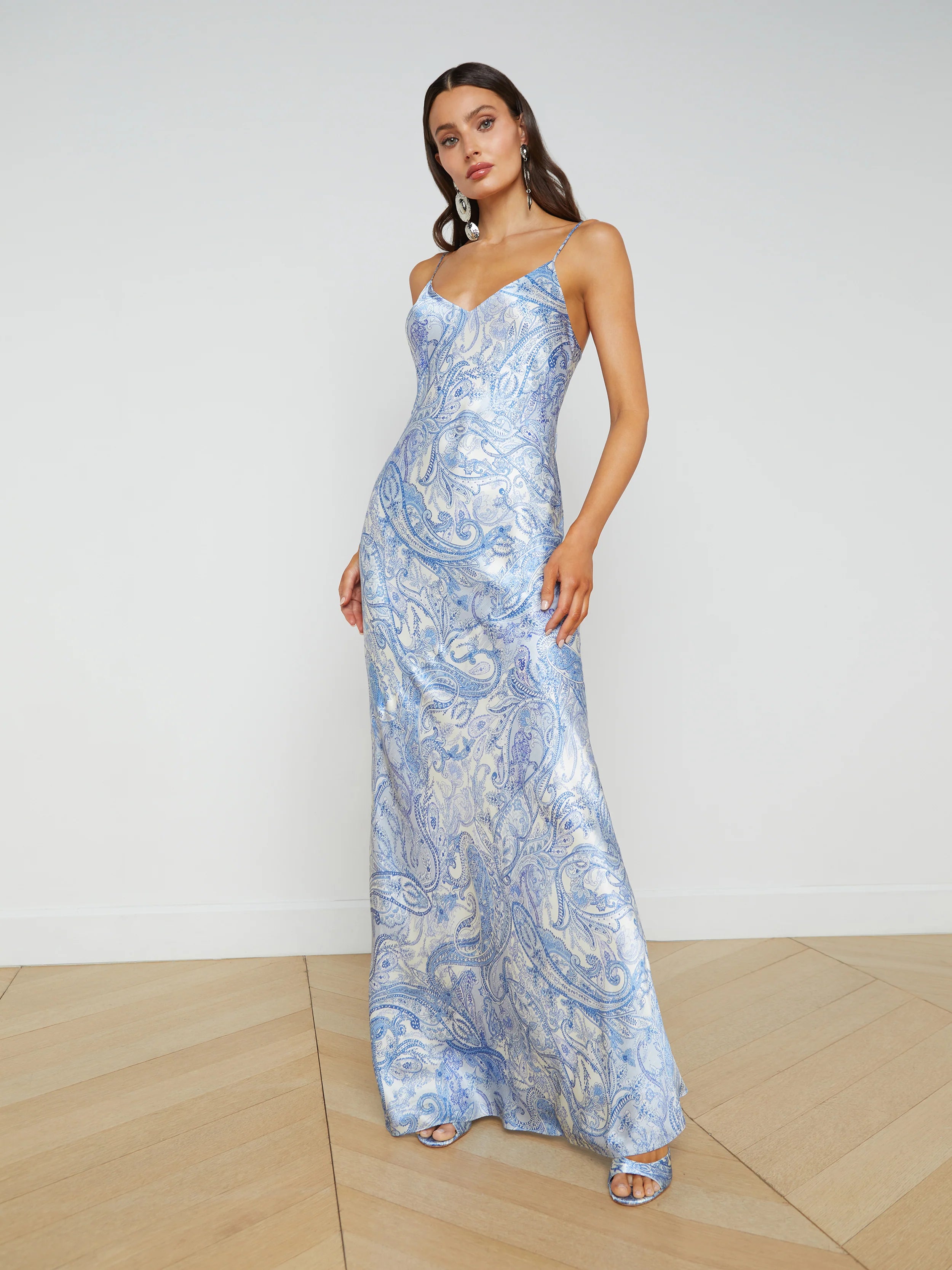 Agence Silk Slip Dress Ivory/Blue Paisley - Shop Now!