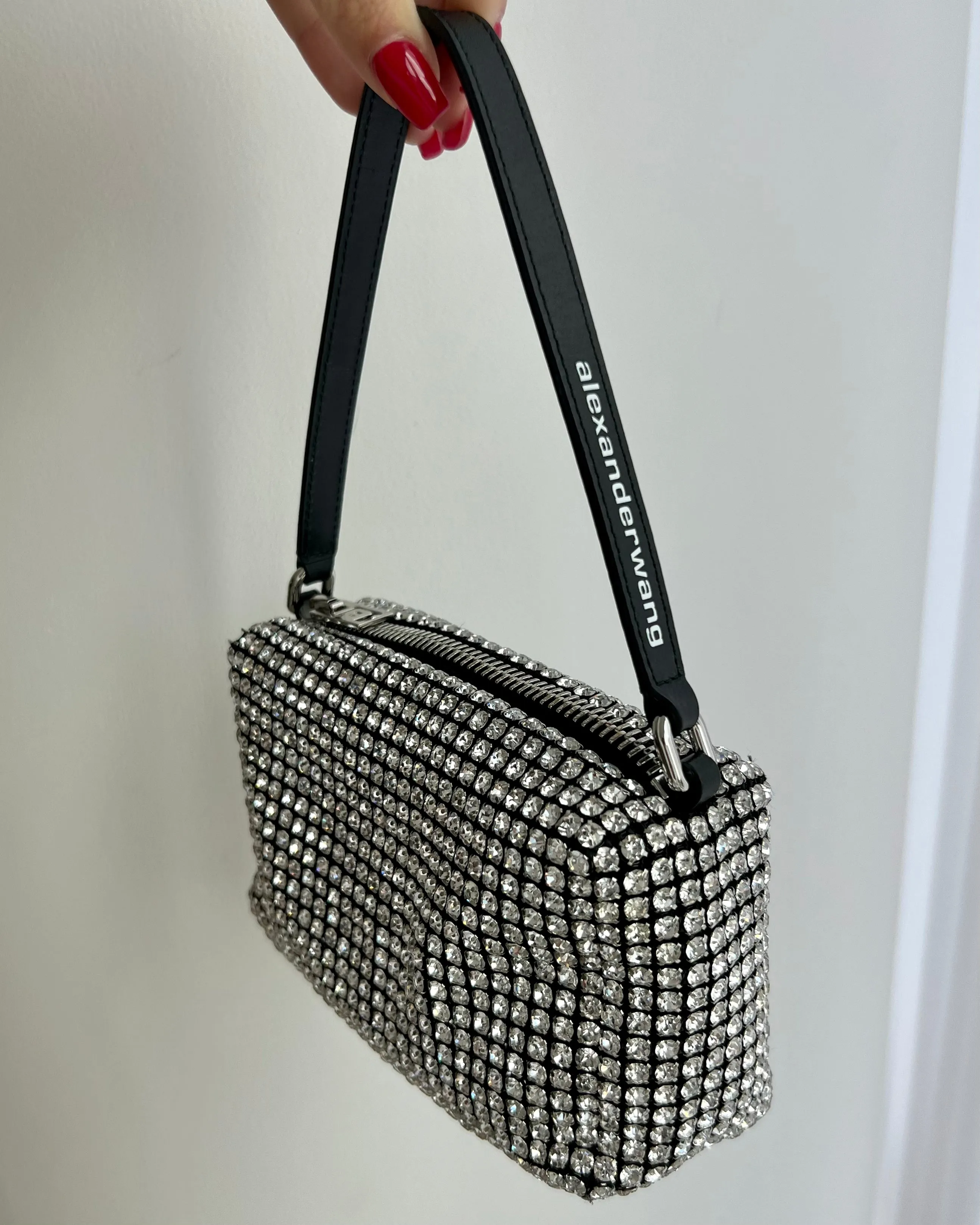 Alexander Wang rhinestone clutch bag medium Wangloc size.