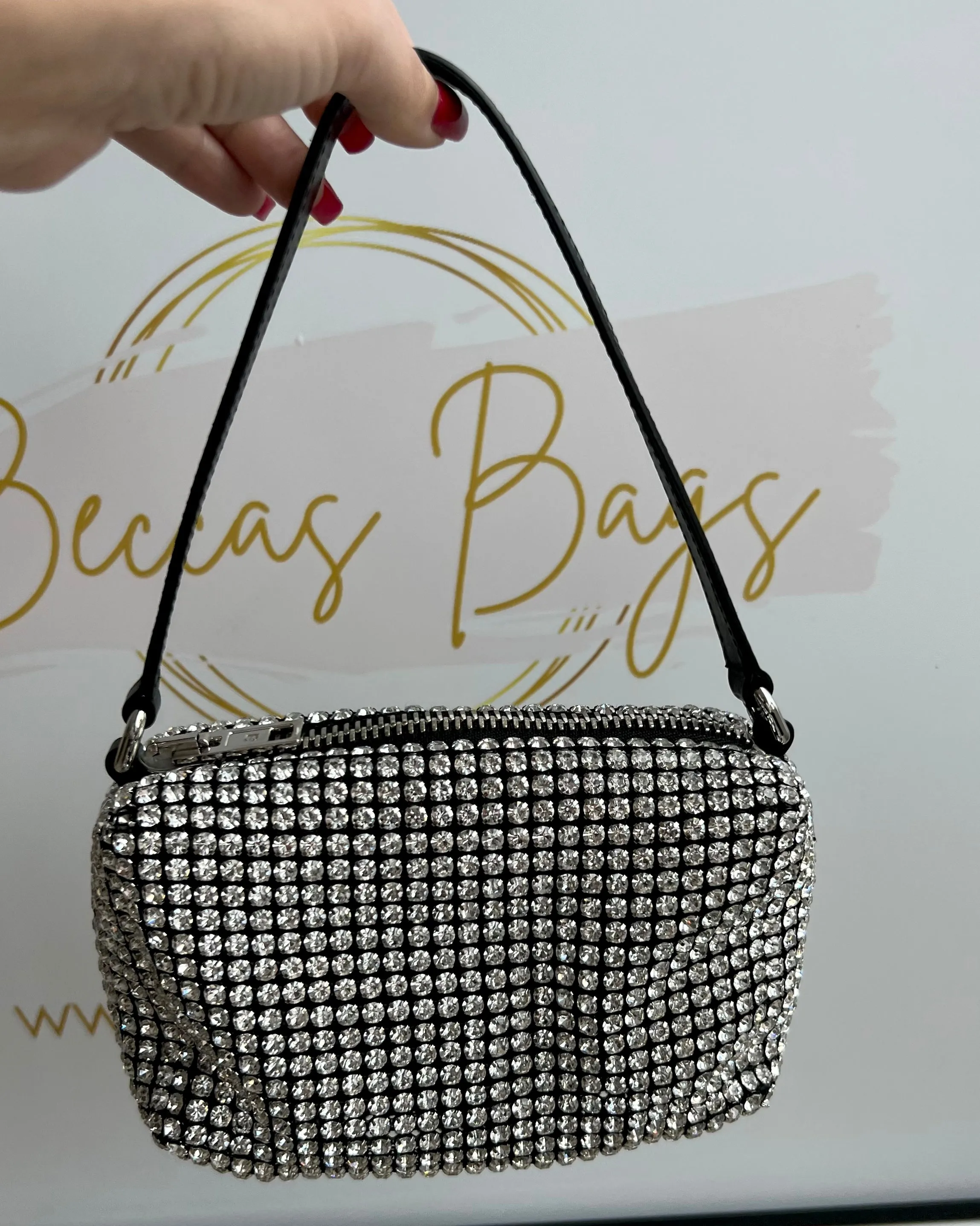 Alexander Wang rhinestone clutch bag medium Wangloc size.