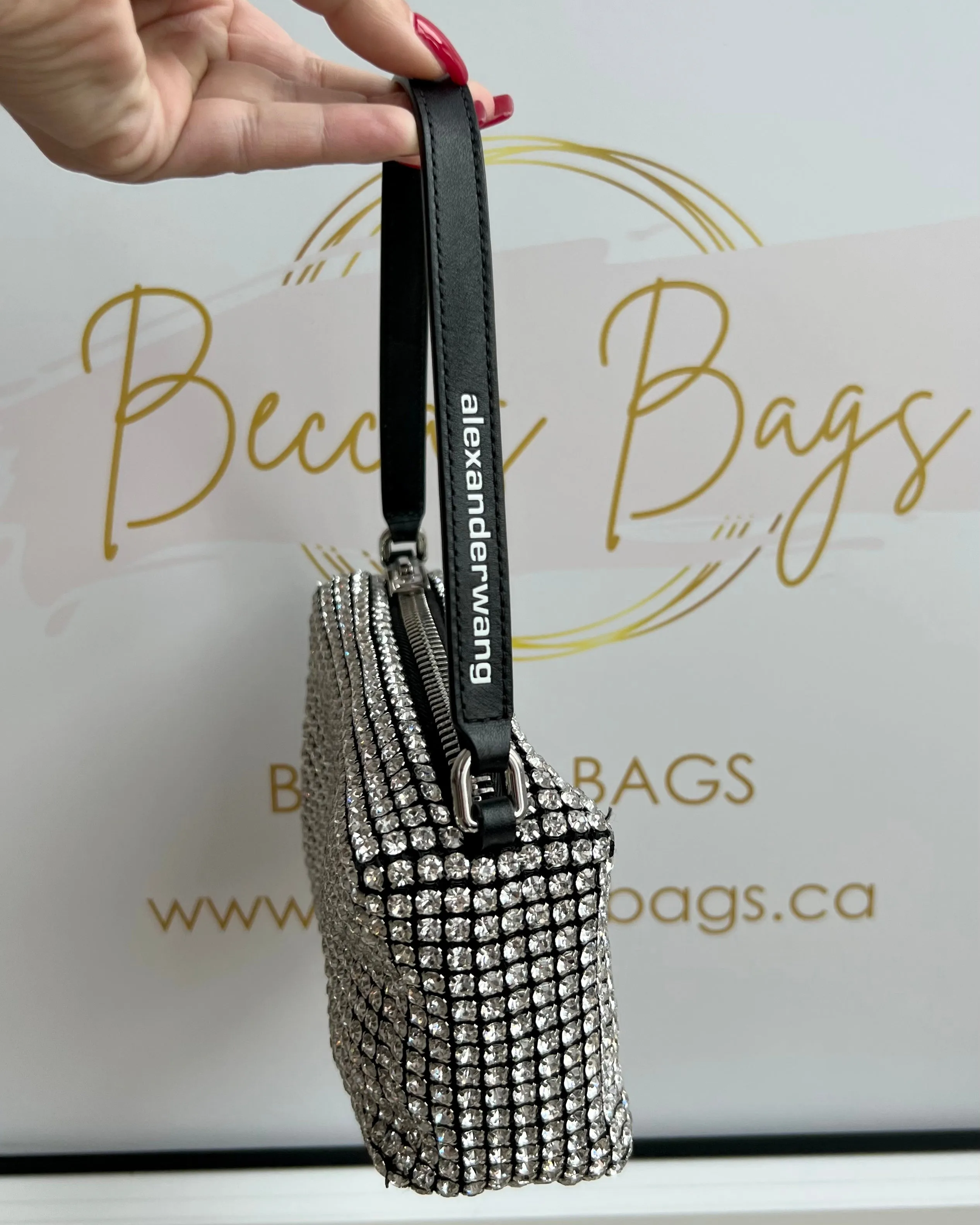 Alexander Wang rhinestone clutch bag medium Wangloc size.