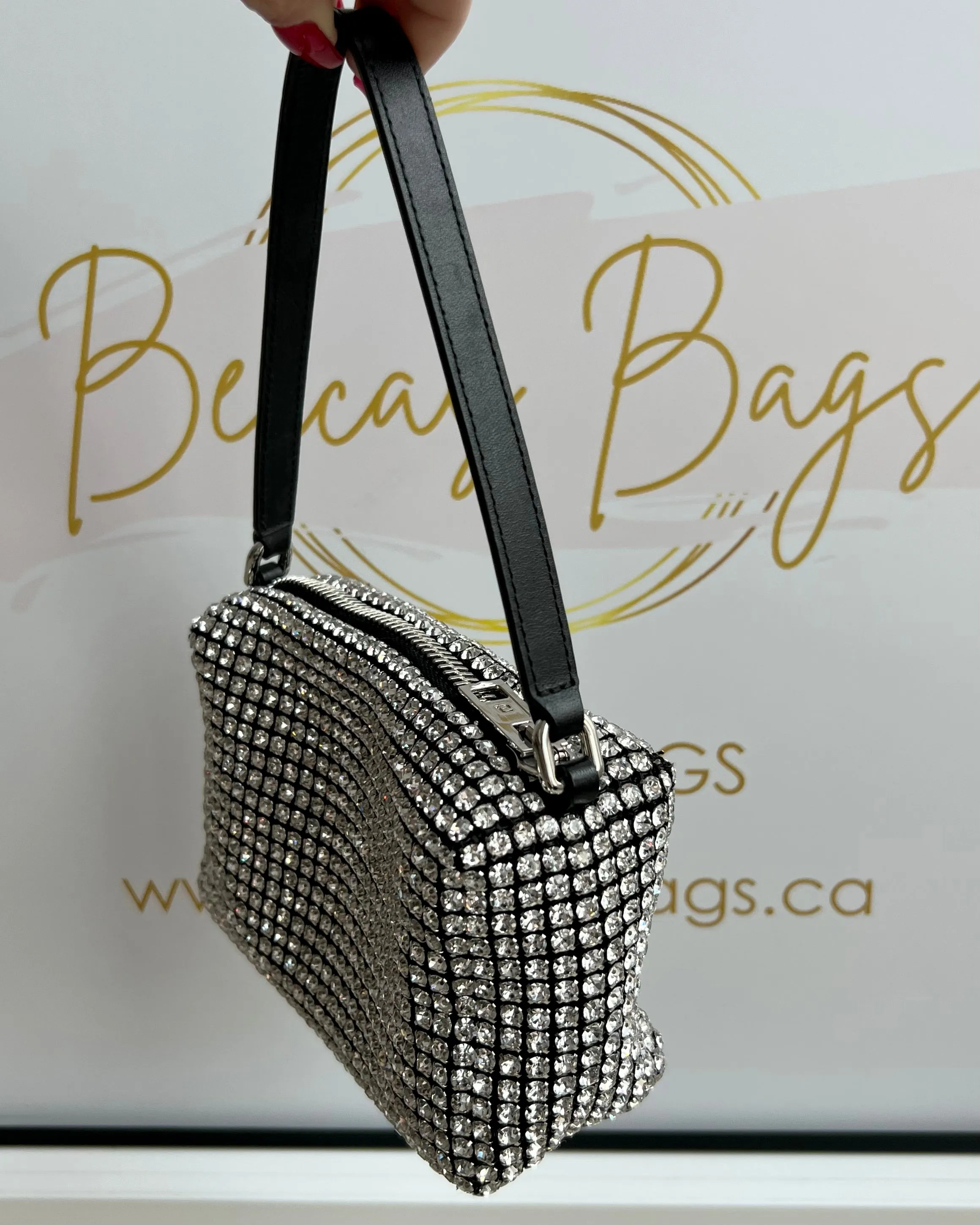 Alexander Wang rhinestone clutch bag medium Wangloc size.