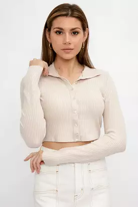 Alloy Ribbed Cropped Turtleneck in Limestone