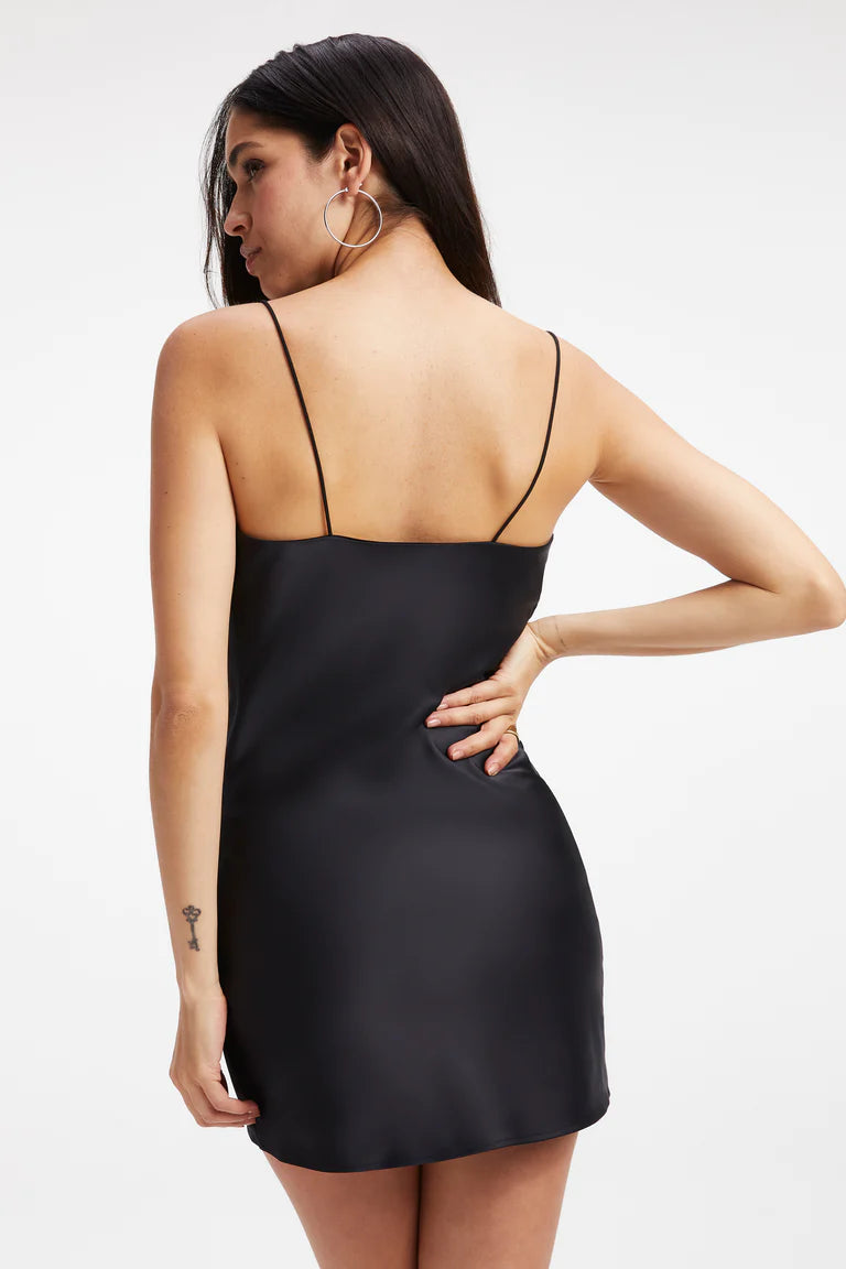 American Black Satin Mini Slip Dress