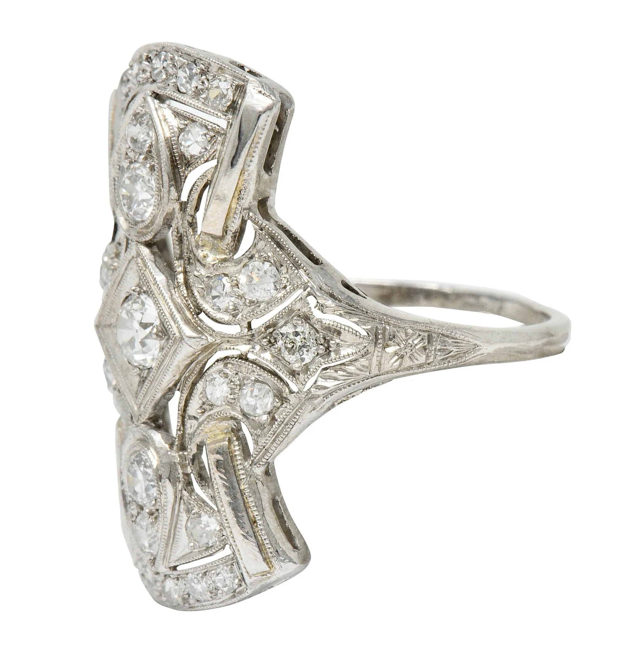 Art Deco Platinum Dinner Ring with 1.00 CTW Diamonds from 1930s