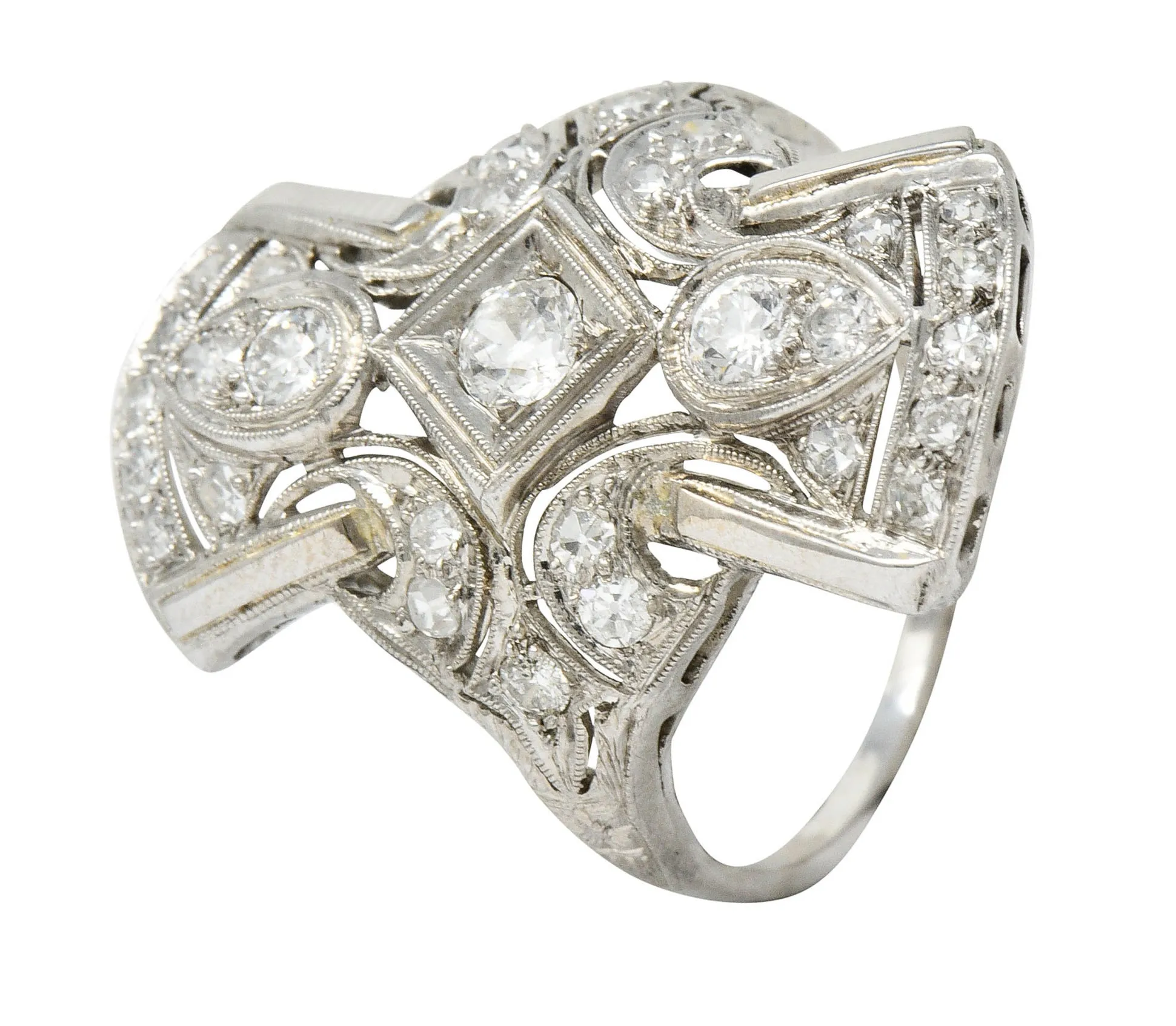 Art Deco Platinum Dinner Ring with 1.00 CTW Diamonds from 1930s