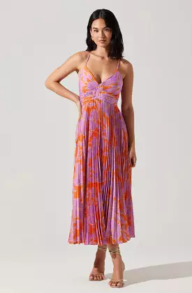 ASTR label Blythe floral pleated midi dress orange purple floral