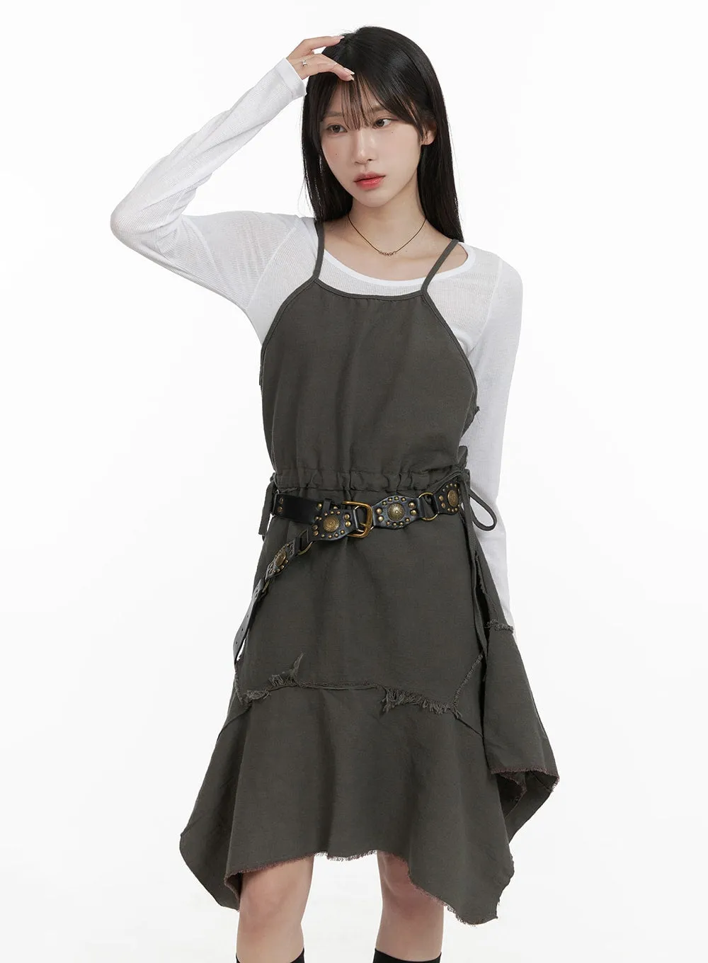 Flare Sleeveless Dress - Asymmetrical Cut - CA404