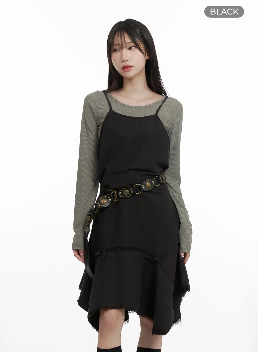 Flare Sleeveless Dress - Asymmetrical Cut - CA404