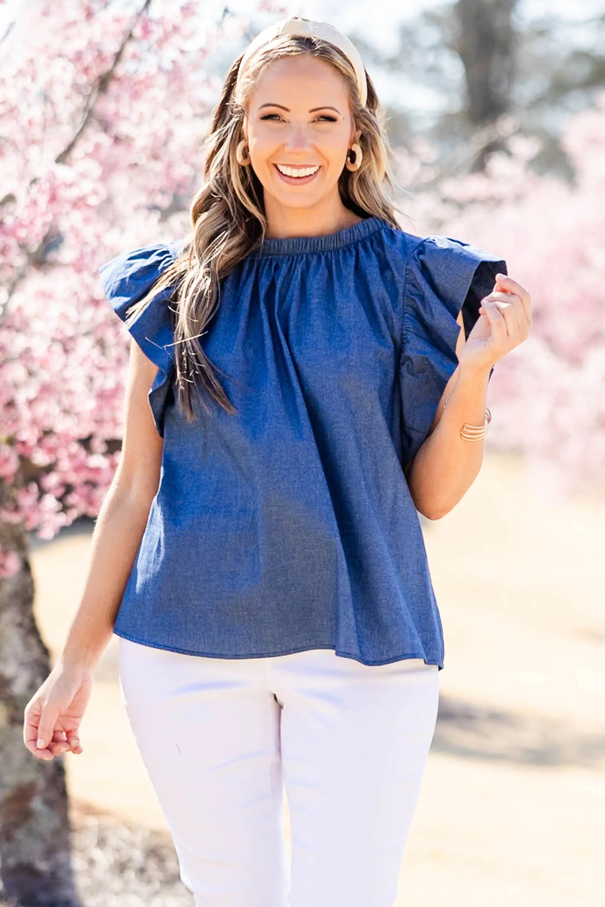 Azure Flower Blouse, Jeans