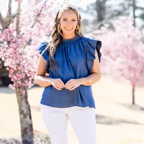 Azure Flower Blouse, Jeans