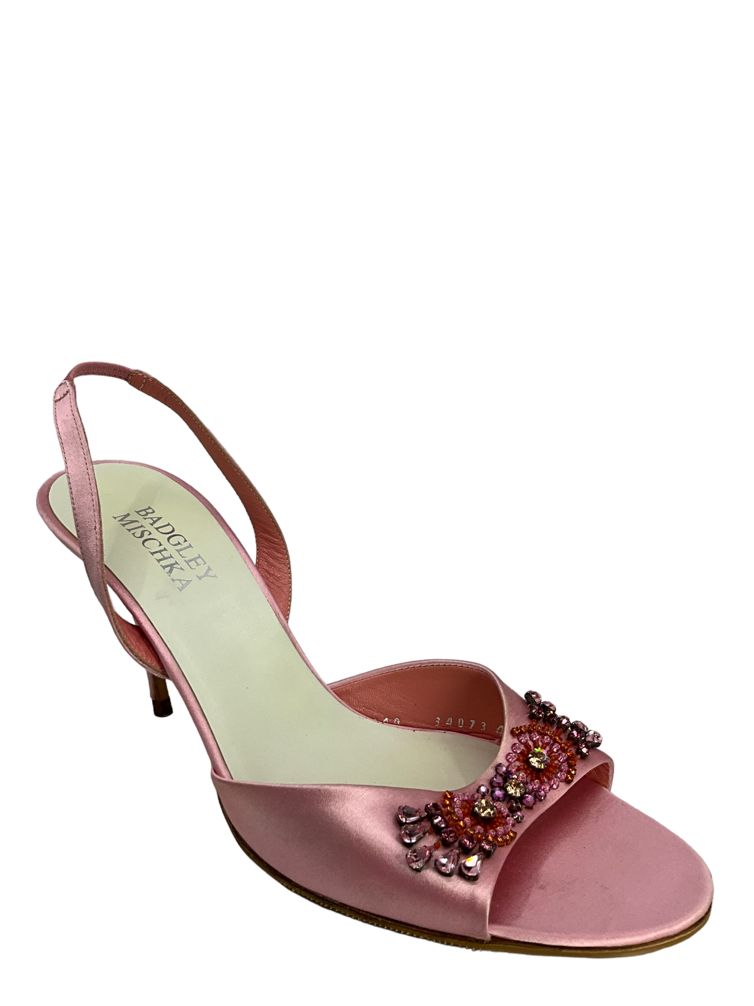 Badgley Mischka Pink Satin Embroidered Sandals Size 10.5 for Sale