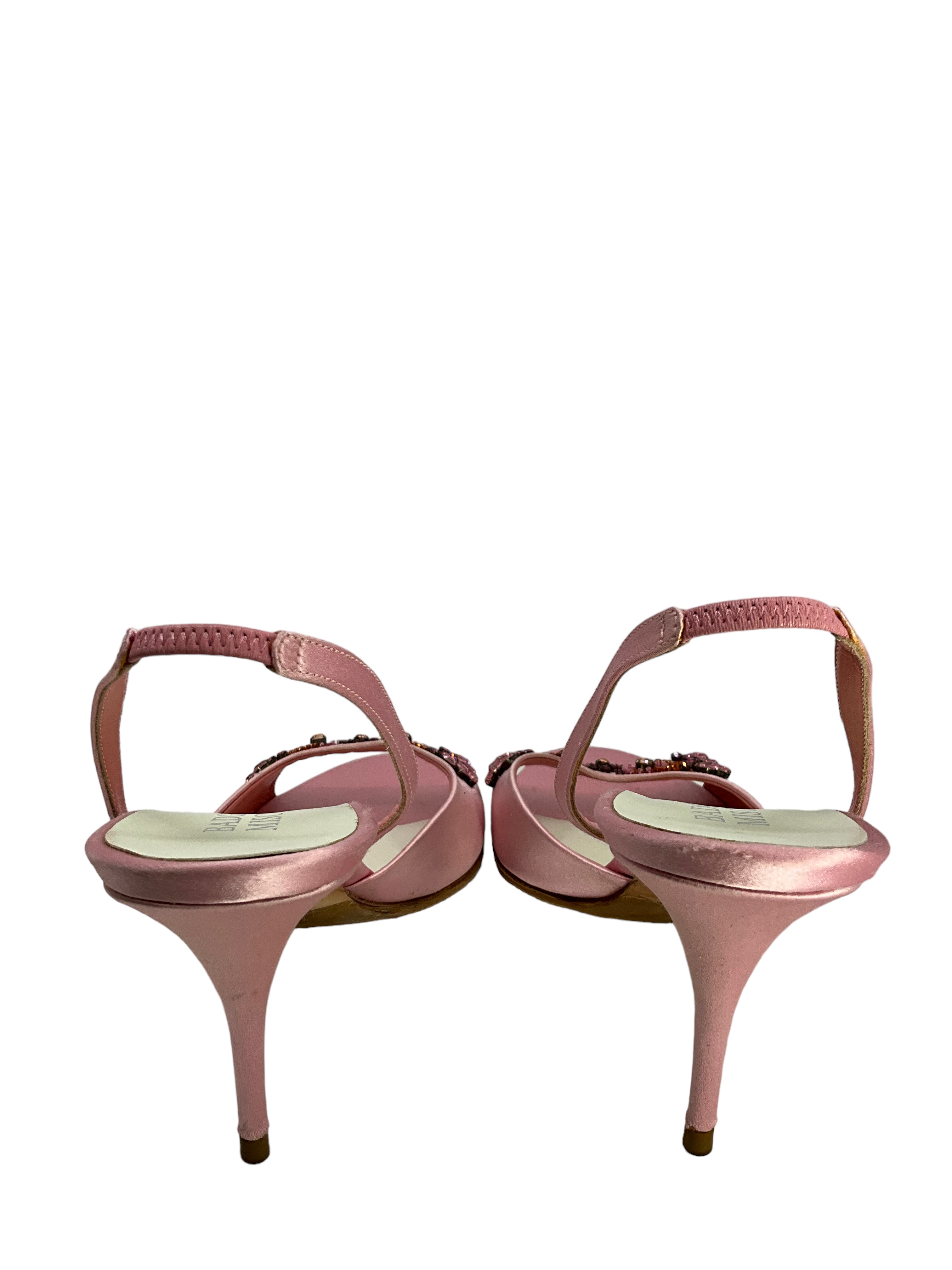 Badgley Mischka Pink Satin Embroidered Sandals Size 10.5 for Sale