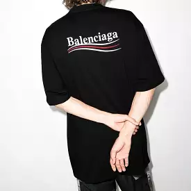 Balenciaga Black Campaign Tee - Large Fit with Political Embroidery